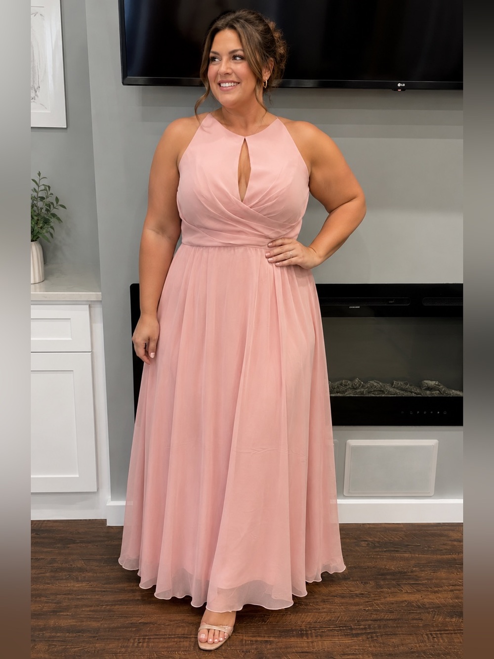 LELA ROSE KEYHOLE  CHIFFON MAXI DRESS BLUSH SIZE 14